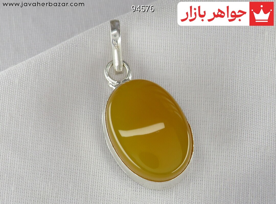 گردنبند نقره عقیق زرد خاک تربت حرزدار [شرف الشمس]